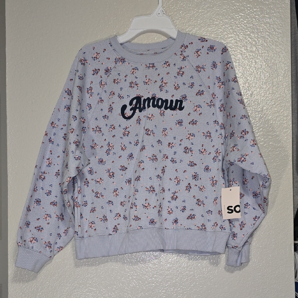 SO Women's Amour Floral Sweater - Light Blue